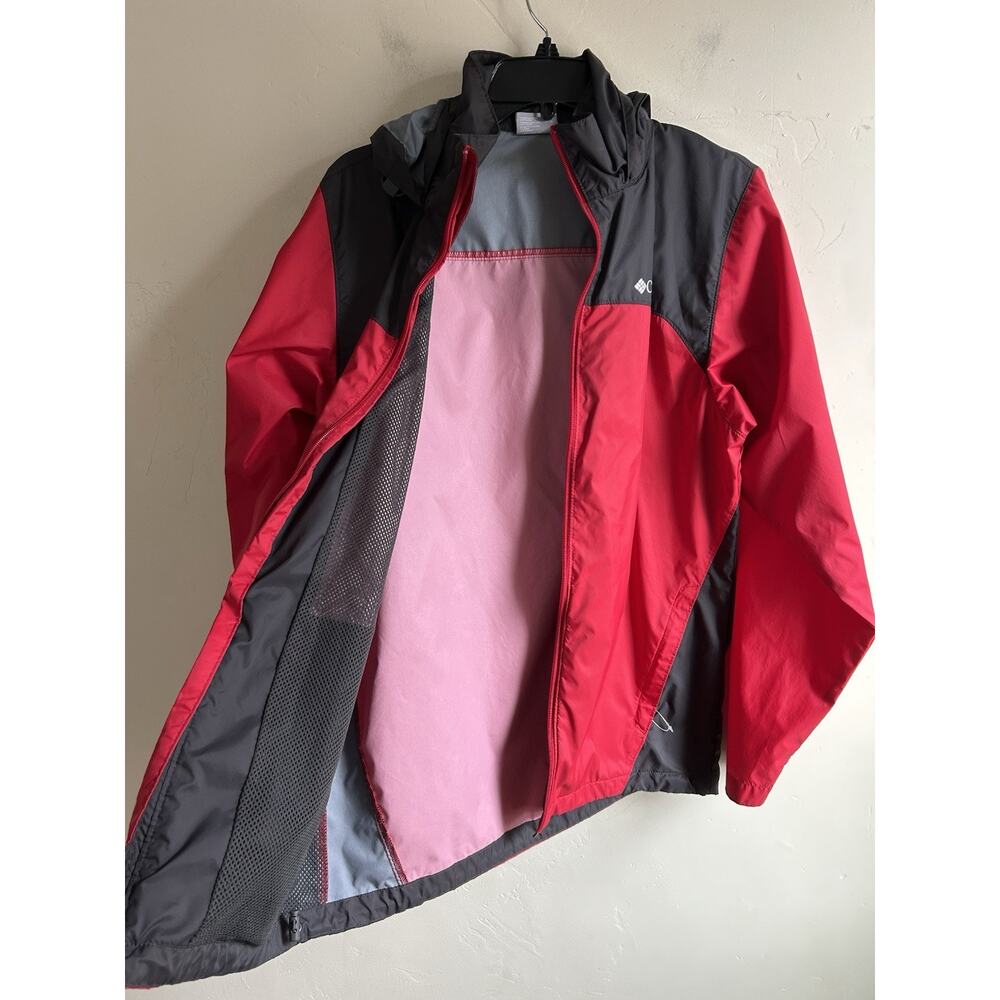 Columbia Windbreaker Jacket Mens S Red Gray Hooded Lightweight Rain Coat - Picture 2 of 12